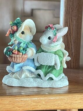 Enesco Pastel Blue and Green Bunny Couple Figurine